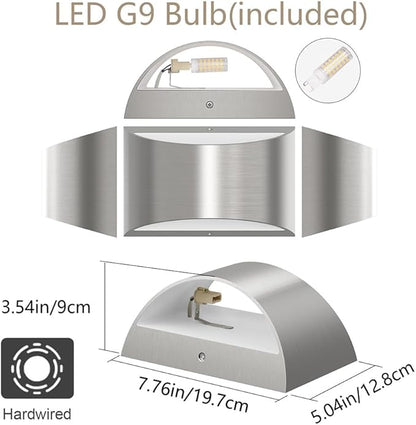 Aipsun Nickel Modern LED Wall Sconce Hardwired Indoor Wall Lights Set of 2 Up and Down Wall Mount Light for Living Room Bedroom Hallway Corridor Conservatory Warm White 3000K(with G9 Bulbs)