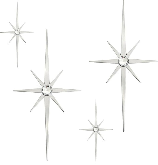 sxnzequnze 4 Pcs. Star Wall Art for Home Decor Living Room Bedroom Office Metal 3D,Bling,with Hanging Hook Starburst Midcentury Sculpture Retro Gallery Accent Celestial -Gold 16.5In/9.4In