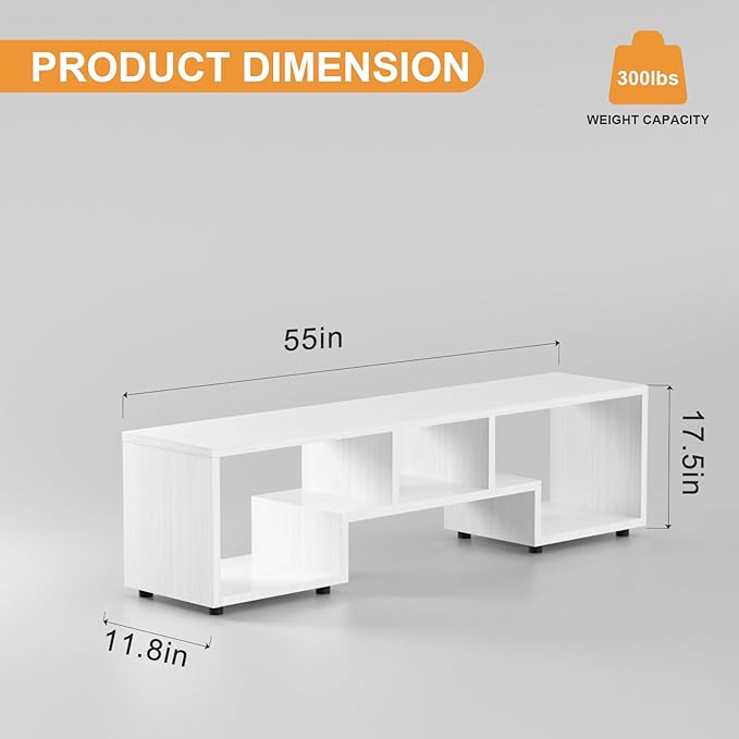 Lightdot TV Stand for TVs up to 55'', Modern Entertainment Center with Open Storage Shelf Large capacity for collection, Media Table TV Console for Living Room/Bedroom/Sofa Cabinet,Easy Assembly-White