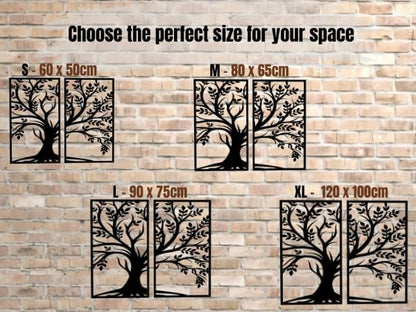 VAILLA Tree of Life Wood Wall Art Decor Set of 2 Wall Hanging Sculpture Modern Wall Home Decoration 3D Textured Sculptures for Living Room Bedroom Office Dinnig Room 2 Panels Family Tree Wall Hangings