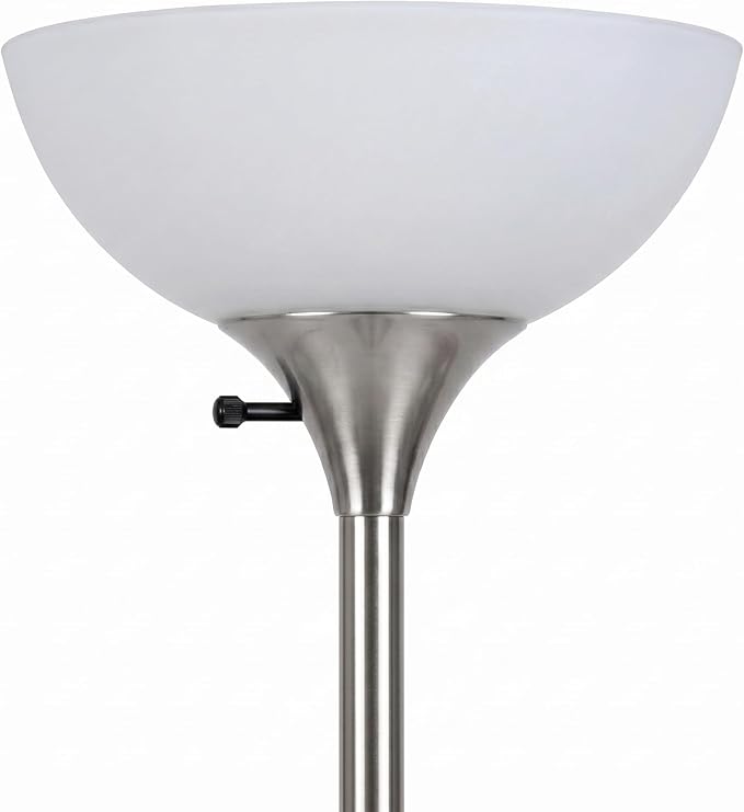 Brightech Sky Dome Plus LED Floor lamp, Torchiere Super Bright Floor Lamp with Reading Lamp for Living Rooms & Offices - Dimmable Tall Standing Lamp for Bedroom Reading - Silver