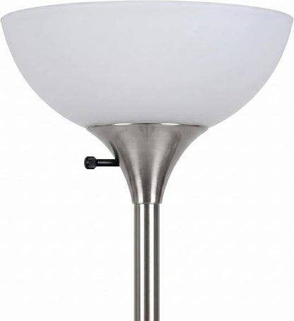 Brightech Sky Dome Dimmable LED Floor Lamp, Torchiere Floor Lamp for Living Room, Bedroom, & Office – Tall Torch Standing Lamp for Reading, Modern Home Decor – Platinum Silver