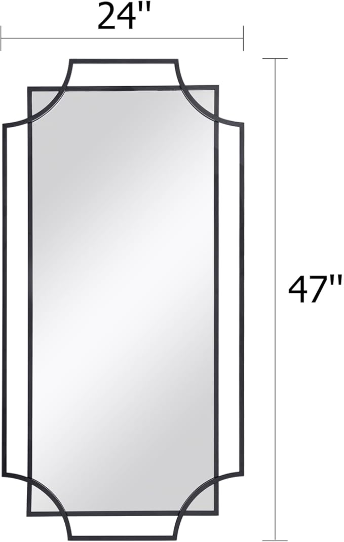 Large Black Mirror for Wall, 47''X24'' Decorative Mirror with Metal Frame for Living Room, Elegant Scalloped Mirror for Entryway, Dining Room, Mantel Decor