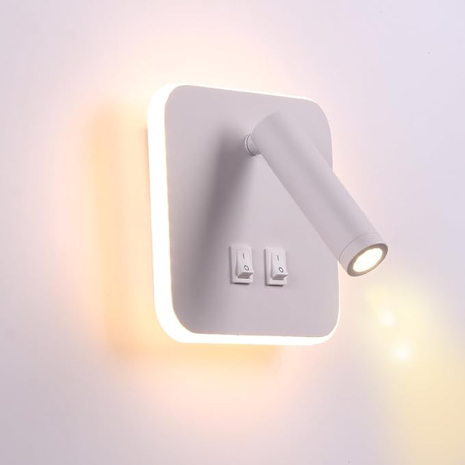 Wall Wash Light White Bed LED with Interior Wall Adjustable Spotlight Reading lamp Wall lamp for Hallway Bedroom Stairs Hotels Indoor Bedside Lamp 3000K (3W + 10W)