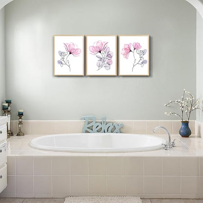 Framed Wall Art For Living Room Wall Decorations For Bedroom Room Wall Decor Pink Red Flowers Paintings Bathroom Wall Pictures Artwork Kitchen Home Decor Wall Mural 3 Piece Framed Art Prints