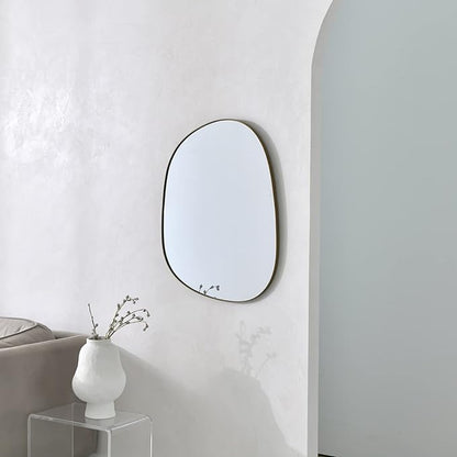 ELEHUME Asymmetrical Mirror for Wall Decor 21"*27", Modern Brass Framed Wall Mirror for Living Room Bathroom Bedroom Entryway ELE-STOU-0065G