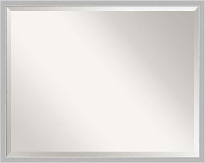 Amanti Art Silver Bathroom Mirror for Over Sink, 23x29 Hera Chrome Rectangle Vanity Mirror, Large Modern Frame, Hangs Horizonally and Vertically, Bathroom Wall Decor, Beveled Edge