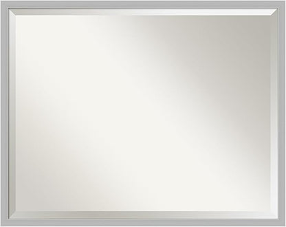 Amanti Art Silver Bathroom Mirror for Over Sink, 23x29 Hera Chrome Rectangle Vanity Mirror, Large Modern Frame, Hangs Horizonally and Vertically, Bathroom Wall Decor, Beveled Edge