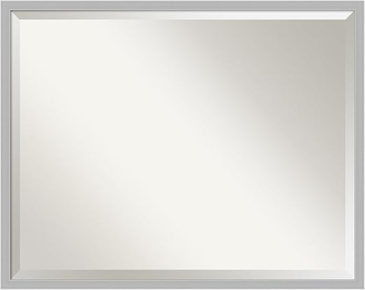 Amanti Art Silver Bathroom Mirror for Over Sink, 23x29 Hera Chrome Rectangle Vanity Mirror, Large Modern Frame, Hangs Horizonally and Vertically, Bathroom Wall Decor, Beveled Edge