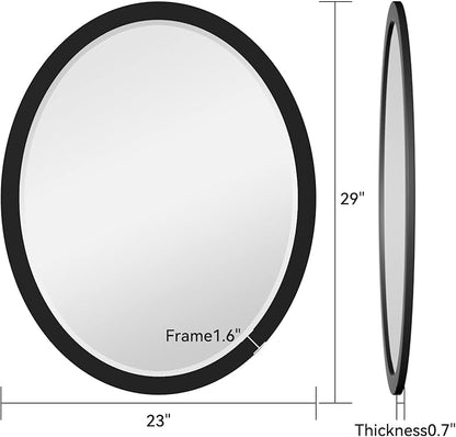 LYYYXGYP Oval Wall Mirror 23x29 Inch Matte Black Metal Frame Decorative Wall Mounted Mirrors for Vanity, Bathroom, Entryway, Living Room, Bedroom