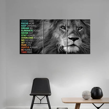 Motivational Lion Wall Art 3 Pieces Poster Inspirational Canvas Positive Wall Art Quotes Success Canvas Artwork Picture Print Framed for Home Office Living Room Gym Wall Decor [48''Wx 24''H]