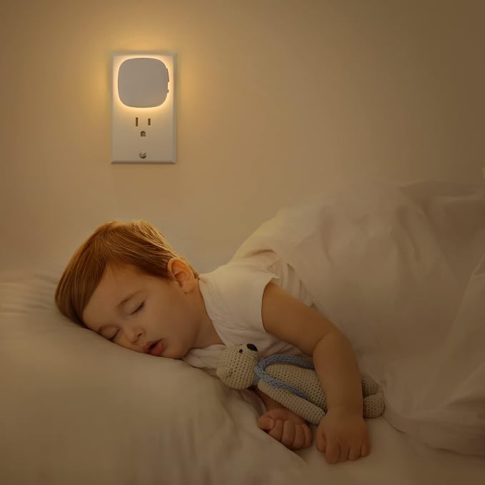 AUVON Plug-in LED Backlit Night Light with Motion Sensor & Dusk to Dawn Sensor, 2700K Soft Warm White Nightlight with 1-50lm Dimmable Brightness for Adults & Kids' Bedroom, Bathroom, Hallway (4 Packs)