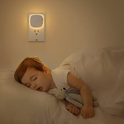 AUVON Plug-in LED Backlit Night Light with Motion Sensor & Dusk to Dawn Sensor, 2700K Soft Warm White Nightlight with 1-50lm Dimmable Brightness for Adults & Kids' Bedroom, Bathroom, Hallway (4 Packs)