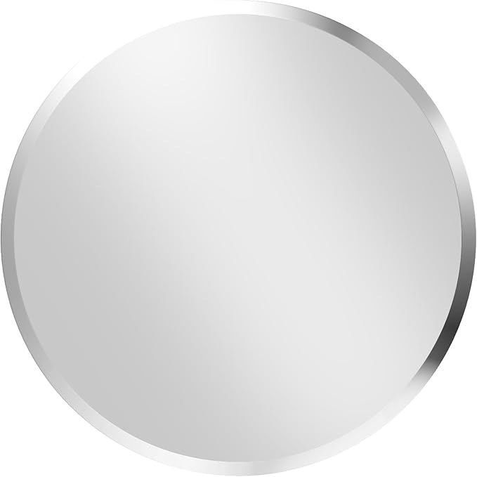 Frameless Round Wall Mirror: Decorative Mirrored Glass Vanity with Beveled Silver Edge for Bathroom Bedroom Livingroom Dining Room Entryway Hallway, 20 x 20 inch