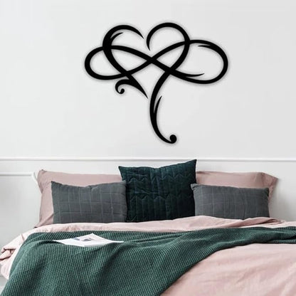 Infinity Heart Wall Decor, Unique Infinity Heart Metal Art Wall Decor Love Sign Steel Wall Plaques Bedroom Ornaments for Home Wedding Decor, Room Living Room Decoration (Black, 13.7x11.4inch)