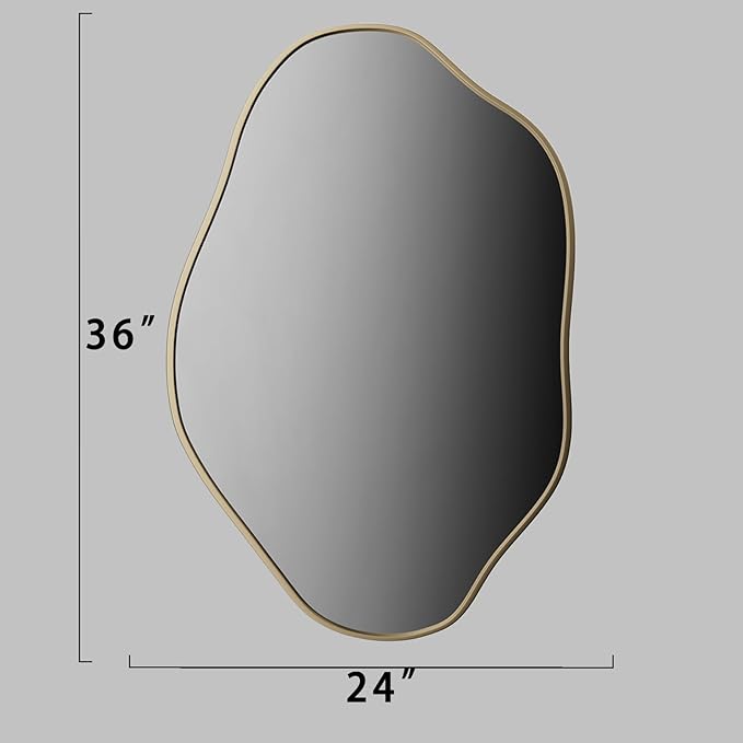 24"x36" Irregular Wall Mirror Cloud Asymmetrical Shaped Gold Aluminum Alloy Framed Mirror for Living Room Bathroom Bedroom Entryway Fireplace