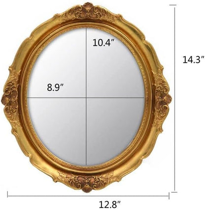 Funerom 12.8 x 14.3 inch Vintage Decorative Wall Mirror, Hanging Mirrors for Bedroom Living-Room Dresser Decor, Oval Gold