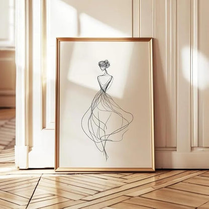 Elegant Woman Line Art Wall Art Modern Minimalist Back View Figure Sketch Neutral Tone Black Beige Home Living Room Bedroom Entryway Sophisticated Artistic Interior Decor Statement Piece 16x24 Inch Unframed