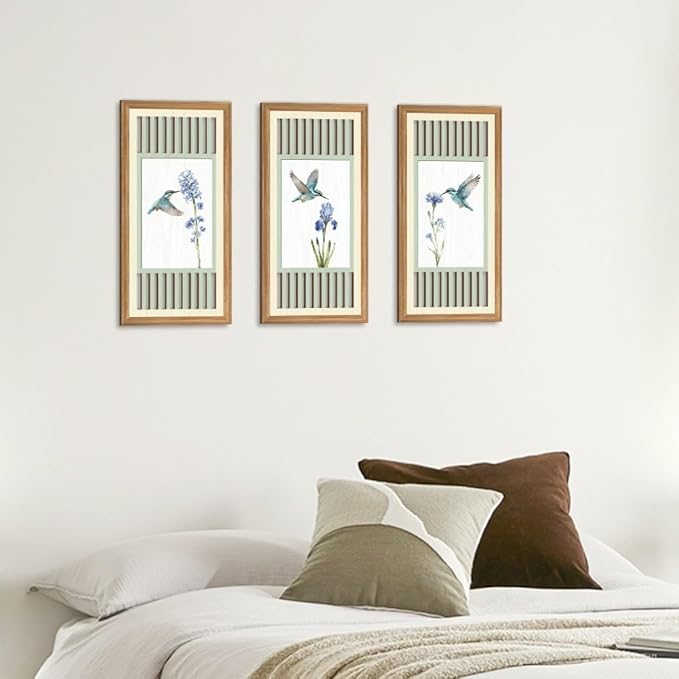 IARTTOP Vintage Hummingbird Bird Wall Art Set of 3 Botanical Prints Sage Green Home Decor for Living Room Bedroom Farmhouse 8x16 Inch Gifts for Bird Lovers
