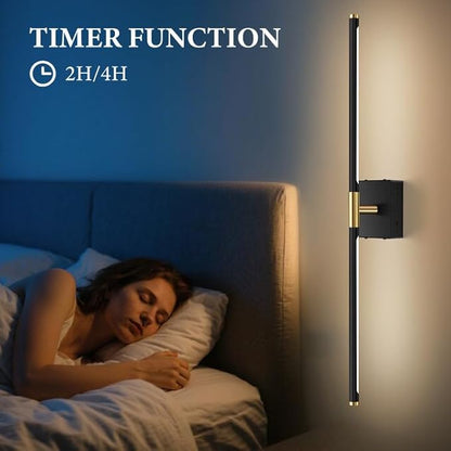 SAIMAND Wireless Sconces Set of 2 Battery Operated,8000mAh USB Rechargeable Wall Light with Remote Control,3000K-6000K LED Dimmable Wall Lamp for Living Room, Hallway, Bedroom (Black+Gold)