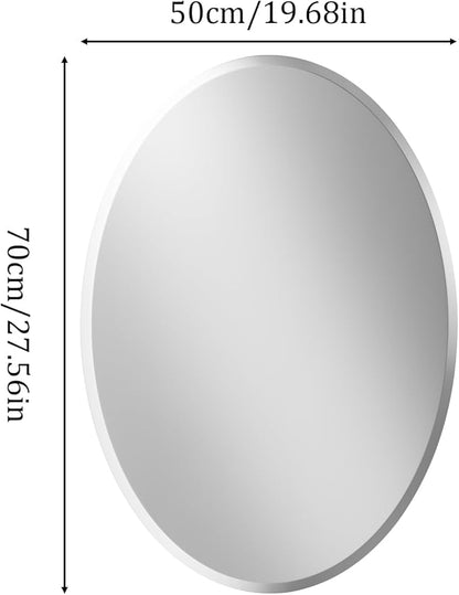Frameless Oval Wall Mirror: Decorative Elliptical Mirrored Glass Vanity with Beveled Silver Edge for Bathroom Bedroom Livingroom Dining Room Entryway Hallway, 28 x 20 inch