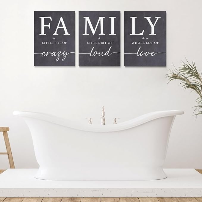 GUBIYU Gray Family Wall Art Set of 3 20"X28" Modern Farmhouse Decor for Living Room, Dining Room, Kitchen, Office, Bedroom
