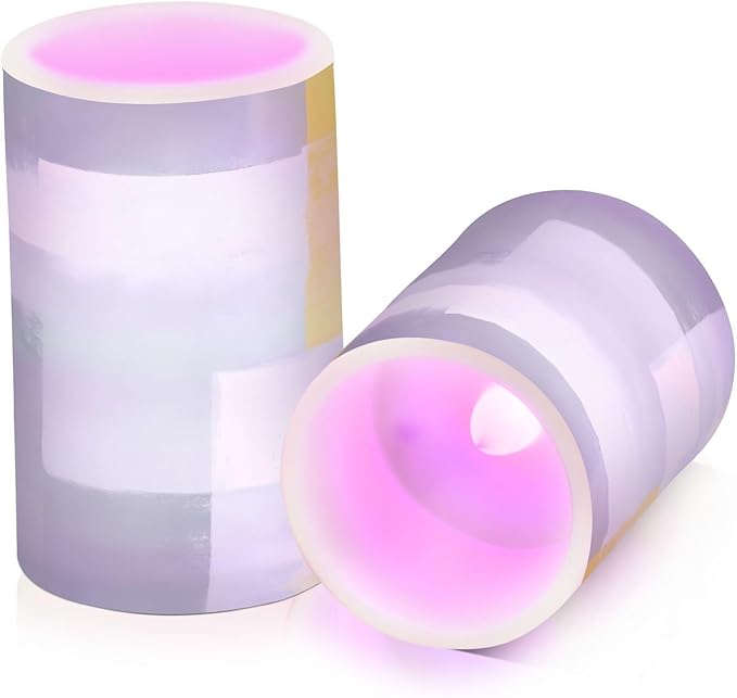 ALAZA Grey and Yellow Abstract Art Painting Flickering Flameless Candles Battery Operated with Remote Timer,Tea Light Candles LED Pillar Votive Candles Set of 2 for Outdoor Indoor Decorations
