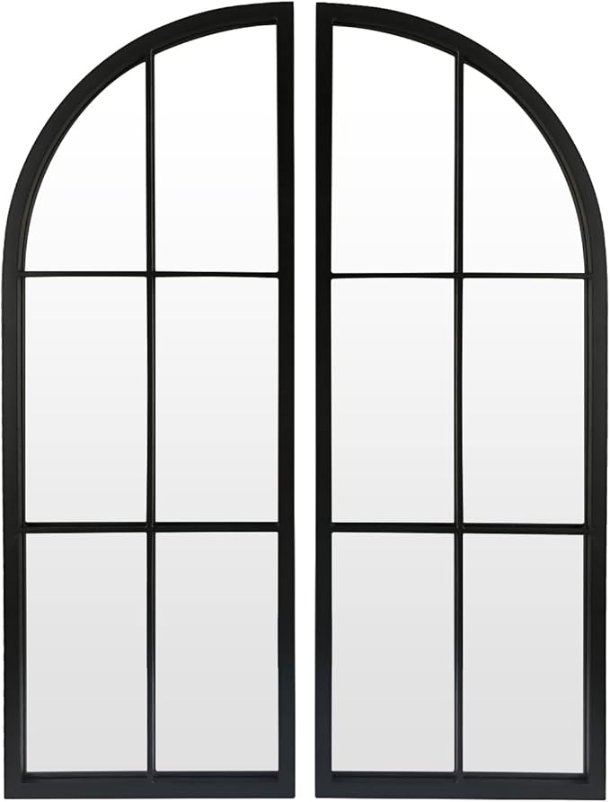 OUSHUAI Black Arched Mirror Set of 2,Window Pane Mirror for Wall Decor,Farmhouse Wall Mounted Mirrors for Entryway,Hallway,Living Room,Fireplace.2-Pack 38"X13.4"