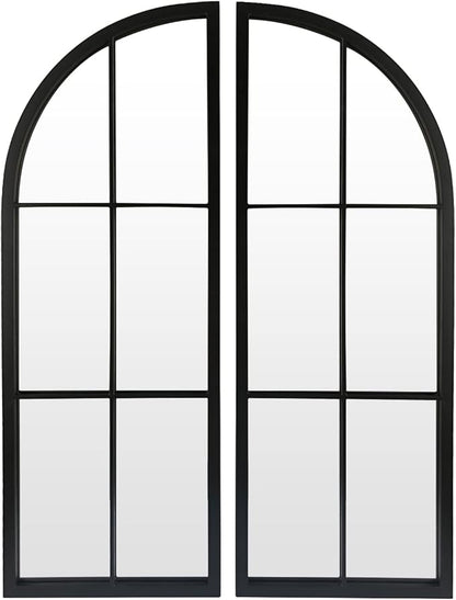 OUSHUAI Black Arched Mirror Set of 2,Window Pane Mirror for Wall Decor,Farmhouse Wall Mounted Mirrors for Entryway,Hallway,Living Room,Fireplace.2-Pack 38"X13.4"