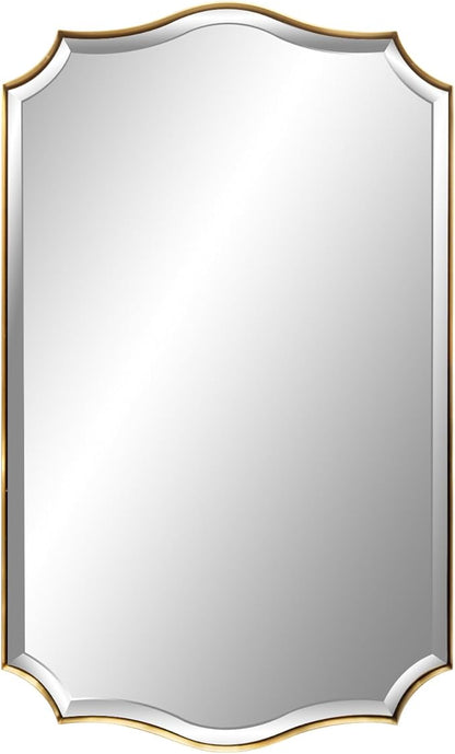 POZINO Scalloped Beveled Mirror, 24"x40" Brushed Gold Bathroom Vanity Mirrors for Over Sink, Modern Wavy Rectangle Wall Mirror for Living Room Bedroom Entryway, Horizontal or Vertical Hanging