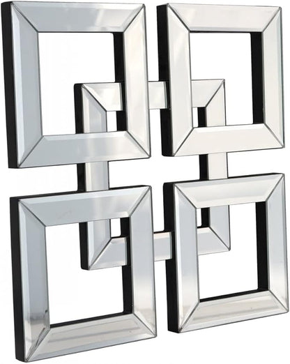 QMDECOR Silver Mirrored Wall Decor 16x16” Decorative Mirror Modern Fashion DIY Wall-Mounted Mirrors Square Design Gorgeous, Glam, Accent, Vintage, Chic Mirror for Room and Home Decor