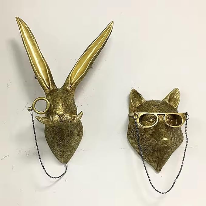 Animal Heads Wall Decor, Deer Head Wall Mount, Resin Animal Sculptures Head Wall Hanging Decoration for Family Living Room Bedroom Bathroom Kitchen Gift (Rabbit)