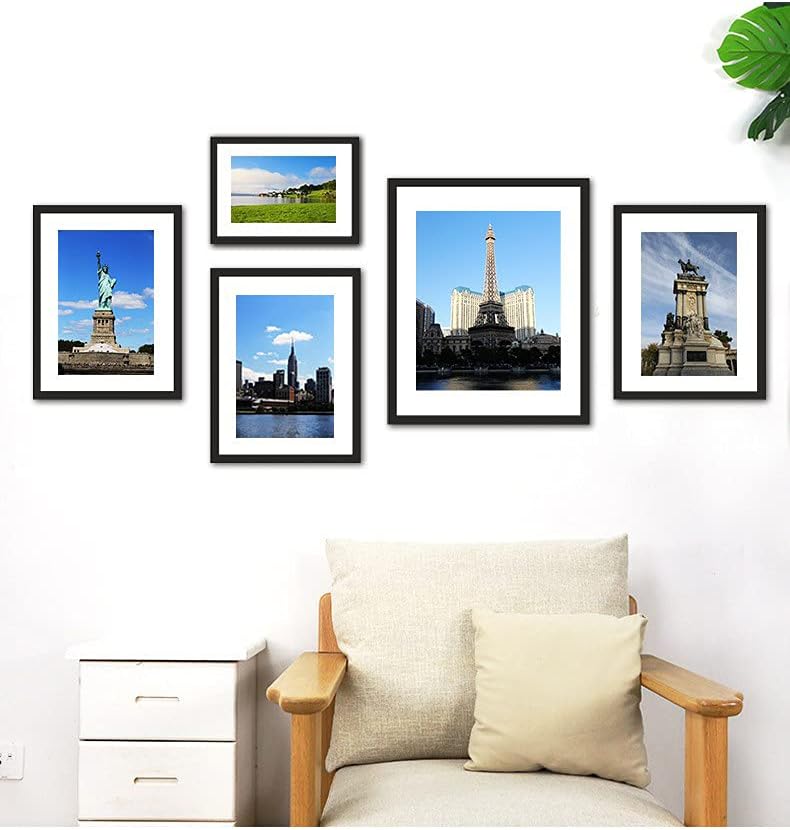 PEALSN 11x14 Picture Frame Set of 6, Display Pictures 8x10 with Mat or 11x14 without Mat for Wall Mounting or Table Top Display, Photo Frames Collage for Wall Decor, Black Woodgrain.