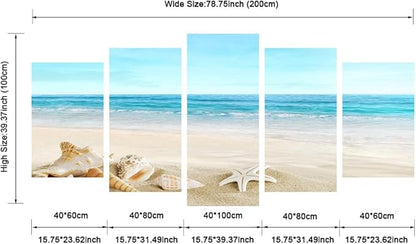 Pyradecor Extra Large Sea Shells Canvas Wall Art Modern Seascape Artwork Landscape Pictures Paintings Canvas Prints for Home Office Decorations