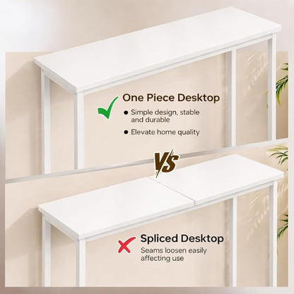 Narrow Entryway Console Table & Sofa Side Table - Industrial Hallway Table for Small Spaces, Behind Couch Table, Multi-Functional Living Room Bedroom Office,White, 29.5" x 9.4" x 29.5"