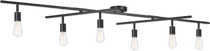 Globe Electric 64000125 64" 6-Light Double Center Swivel Track Lighting, Matte Black, Adjustable Pivoting Heads, Center Canopy, Modern Ceiling Light for Kitchen Island, Hallway, or Dining Room