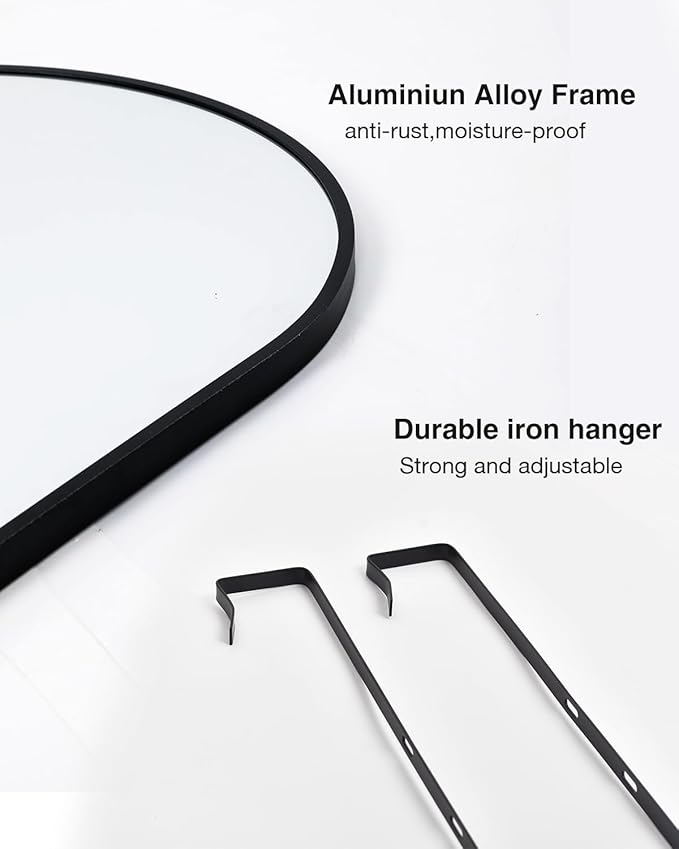 ITSRG Full Length Mirror Door Hanging, Over The Door Mirror Full Length, 48"x14" Bathroom Door Mirror, Long Mirror for Bedroom Living Room Locker Room (Black)