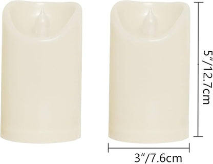 CANDLE CHOICE Outdoor Battery Operated Flameless Candles with Remote Timer Waterproof Flickering Plastic Electric LED Pillar Lights for Lantern Patio Garden Wedding Party Decorations 3x5 Inches 2 PCS