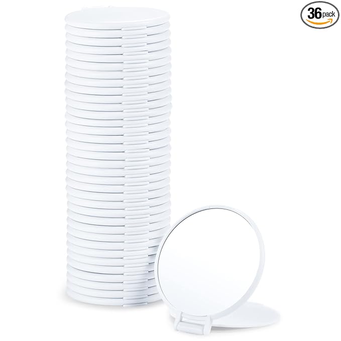 Qislee Compact Mirror Bulk, Round Makeup Bulk Compact Mirrors for Purse, Set of 36 (White)