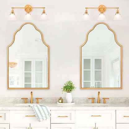 Chende Arched Mirror for Wall Decor, 32"X20" Gold Wall Mirror for Bathroom, Elegant Scalloped Mirror for Living Room, Entryway, Dining Room