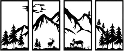 GSANMU Metal Tree Mountain Wall Decor - 4 Pcs beautiful black Sunrise Hanging Wall Art decor for Living Room and Bedroom 17×9.5inch