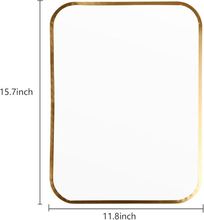 Gold Aluminum Metal Framed Mirror with Rounded Corners, Rust Resistant, Wall Mounted Mirror for Bedroom or Living Room,Vertical Hanging (Gold, 11.8x15.7inch)