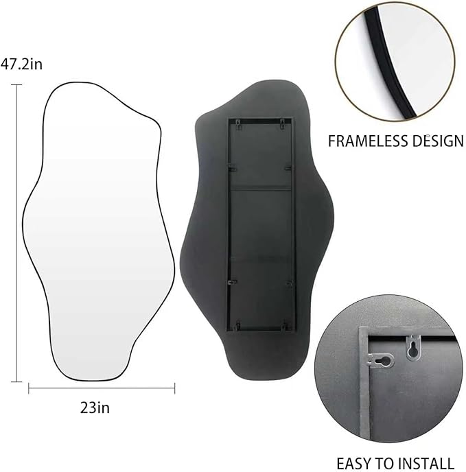 Irregular Mirror, 47.2"x23" Large Asymmetrical Wall Mirror, Odd Shaped Mirrors, Modern Abstract Frameless Mirrors for Living Room Bedroom Entryway Hallway, Horizontal or Vertical Hanging