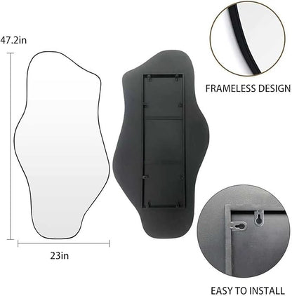 Irregular Mirror, 47.2"x23" Large Asymmetrical Wall Mirror, Odd Shaped Mirrors, Modern Abstract Frameless Mirrors for Living Room Bedroom Entryway Hallway, Horizontal or Vertical Hanging