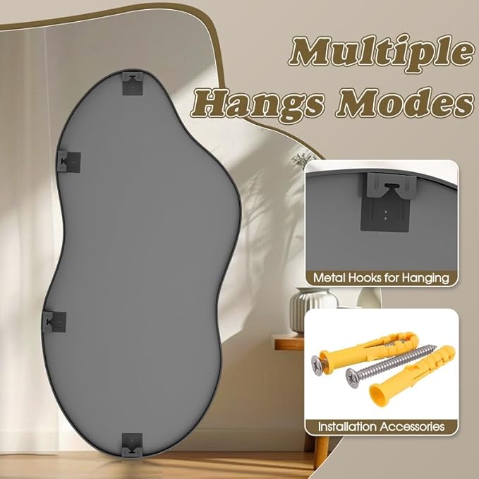 Irregular Wall Mirror 24×40 Inch Wall Mirrors Decorative Black Modern Asymmetrical Abstract Mirror for Bathroom Bedroom Living Room Entryway Hallway