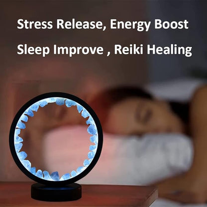 Runyangshi Celestite Night Light 8.6" Natural Healing Crystal Bedside USB Port 3 Colours Dimming Mode Bedroom Lamp Suitable Night Lamp Ideal Gift
