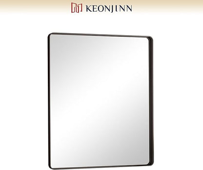 Keonjinn Black Bathroom Mirror, 30 x 36 Inch Rounded Rectangle Sandblasted Finish Bathroom Mirrors for Over Sink, Matte Black Farmhouse Mirror with Seamless Frame, HD Tempered Glass Vanity Mirror