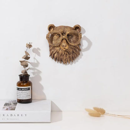 Animal Heads Wall Decor, Deer Head Wall Mount, Resin Animal Sculptures Head Wall Hanging Decoration for Family Living Room Bedroom Bathroom Kitchen Gift (Bear)