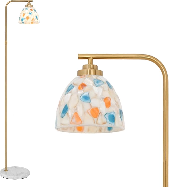 Mid-Century Modern Floor Lamp with Tiffany Style Stained Glass Shade - Vintage Brass Tree Standing Light for Living Room, Bedroom, Reading Book - Farmhouse, Bohemian, Boho Chic Home Decor