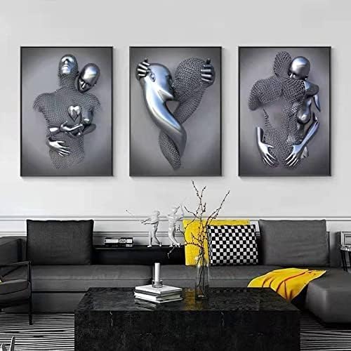 3D Wall Art Decor Artwork Figure Statue Modern Art Canvas Painting,Large Wall Art for Bathroom Bedroom Decoration (Hold Gray Heart)